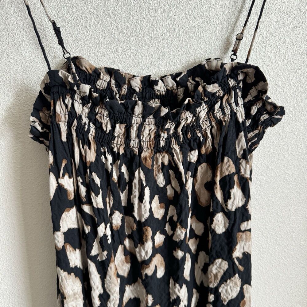 H&M Dress Womens Medium Black Leopard Print Midi Crinkle Boho Beach Tropical - Picture 9 of 16